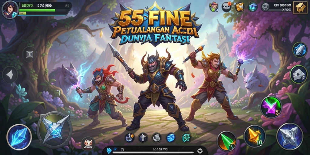 Tampilan gameplay epik di dunia fantasi 55FIVE.