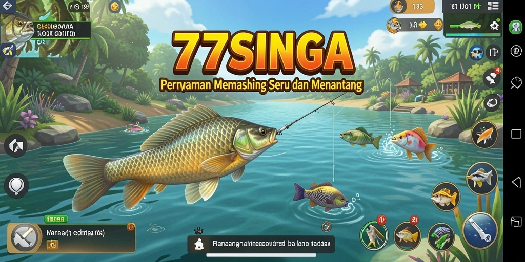 Screenshot utama 77SINGA menampilkan momen aksi memancing yang mendebarkan.