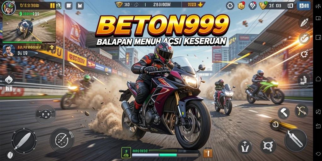 Gameplay seru dengan balap motor yang mendebarkan di BETON999.