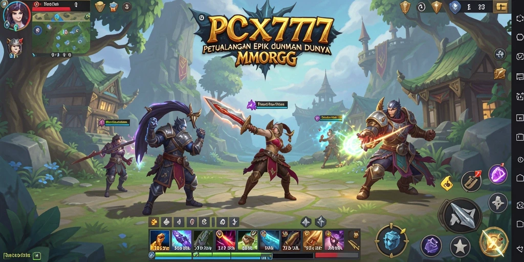 Screenshot gameplay utama PCX777 menunjukkan pemain beraksi di dunia fantasi.