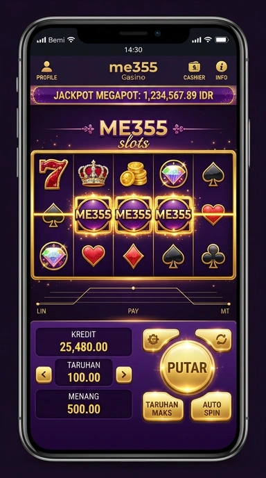 Tangkapan layar aplikasi me355 yang menunjukkan halaman utama yang menarik.